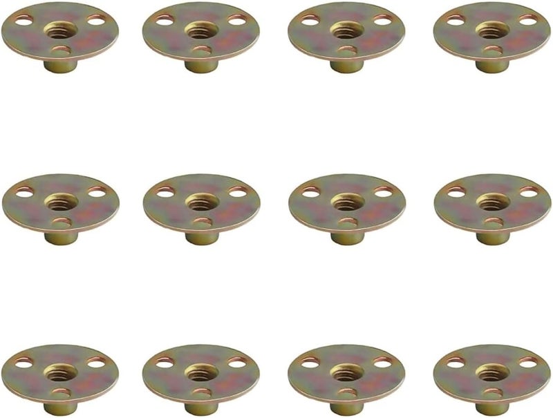 Tayffency 12Pcs 1/4"-20 Brad Hole Tee Nut Zinc Plated Carbon Steel 3-Hole Round Base Screw-in T-Nuts Furniture Hardware Flange Insert Female Thread for Wood Furniture - Image 1